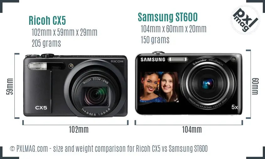 Ricoh CX5 vs Samsung ST600 size comparison