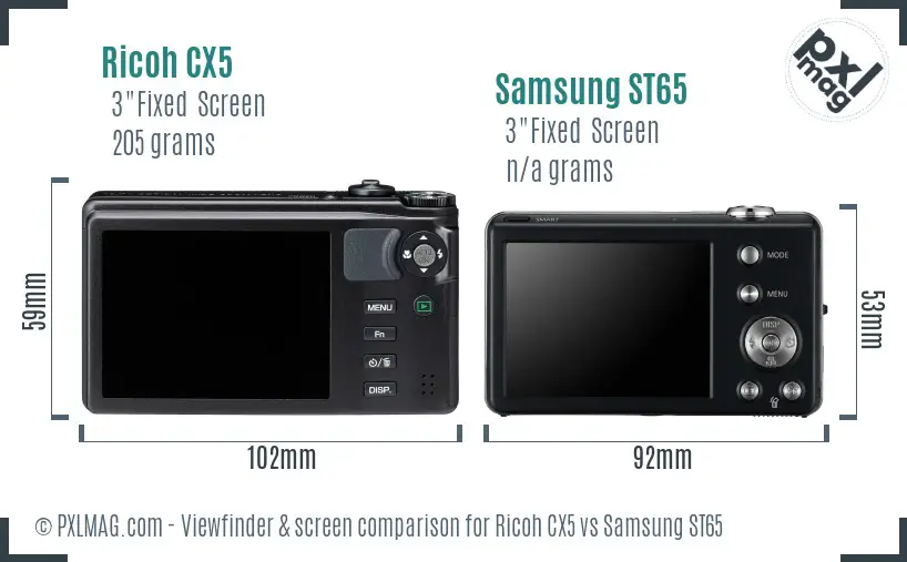 Ricoh CX5 vs Samsung ST65 Screen and Viewfinder comparison