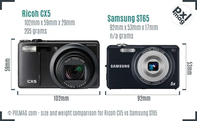 Ricoh CX5 vs Samsung ST65 size comparison