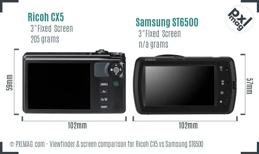 Ricoh CX5 vs Samsung ST6500 Screen and Viewfinder comparison Ricoh CX5 vs Samsung ST6500 Screen and Viewfinder comparison