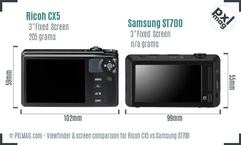 Ricoh CX5 vs Samsung ST700 Screen and Viewfinder comparison