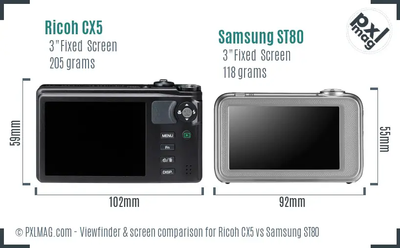 Ricoh CX5 vs Samsung ST80 Screen and Viewfinder comparison