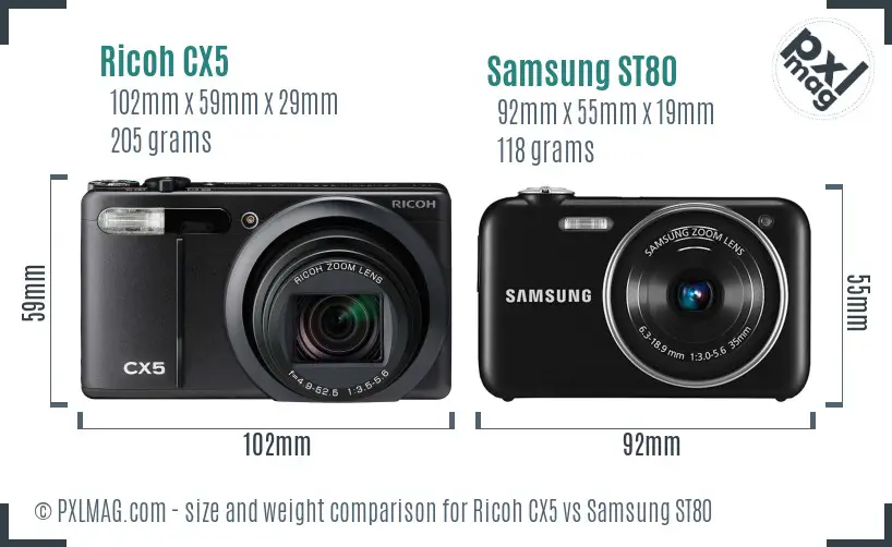 Ricoh CX5 vs Samsung ST80 size comparison