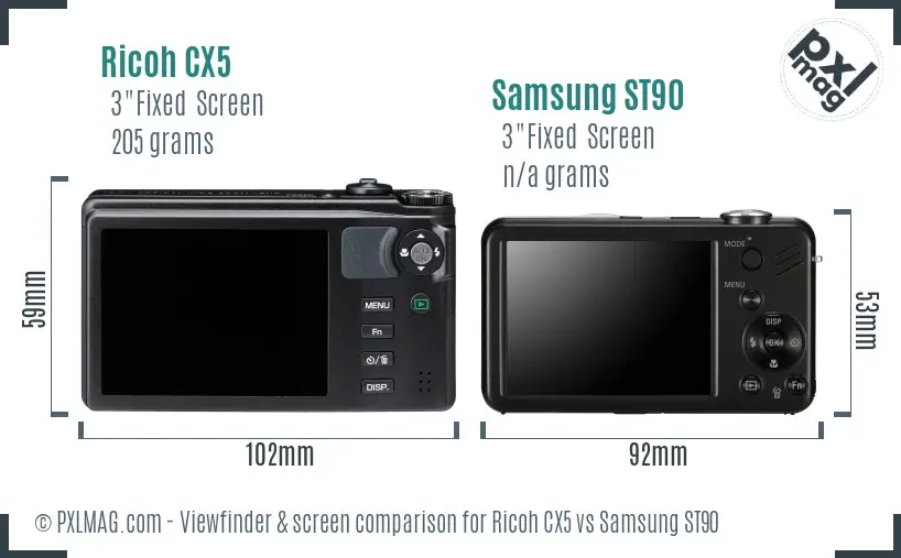 Ricoh CX5 vs Samsung ST90 Screen and Viewfinder comparison