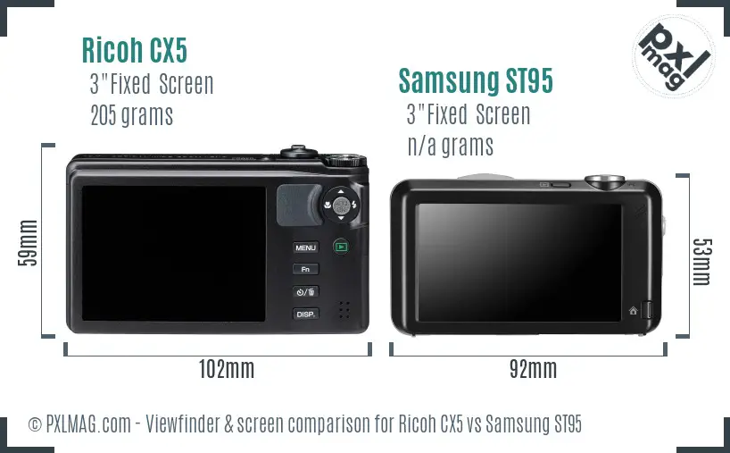 Ricoh CX5 vs Samsung ST95 Screen and Viewfinder comparison
