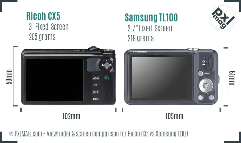 Ricoh CX5 vs Samsung TL100 Screen and Viewfinder comparison
