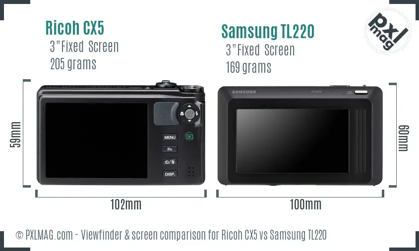 Ricoh CX5 vs Samsung TL220 Screen and Viewfinder comparison