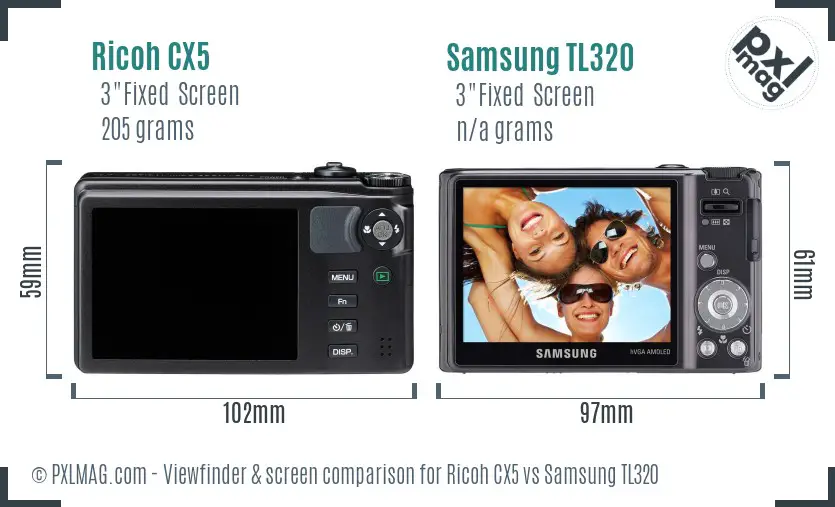 Ricoh CX5 vs Samsung TL320 Screen and Viewfinder comparison