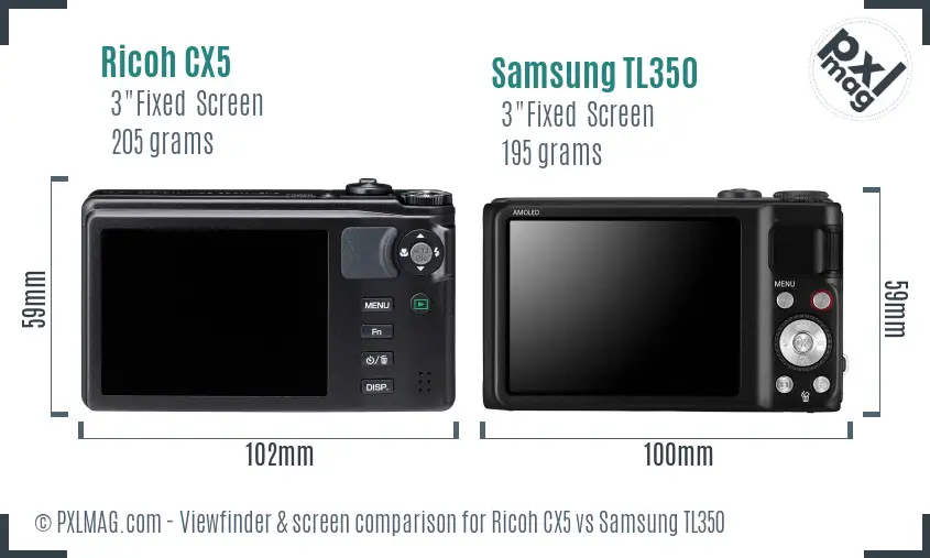 Ricoh CX5 vs Samsung TL350 Screen and Viewfinder comparison