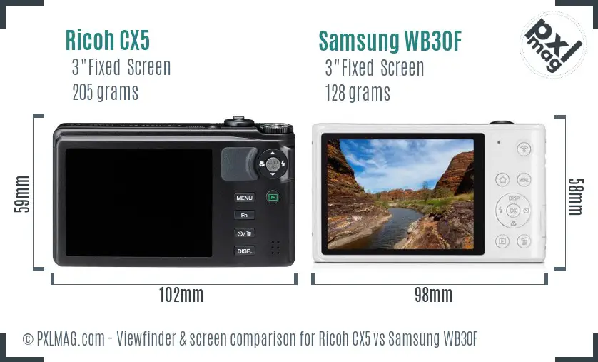 Ricoh CX5 vs Samsung WB30F Screen and Viewfinder comparison