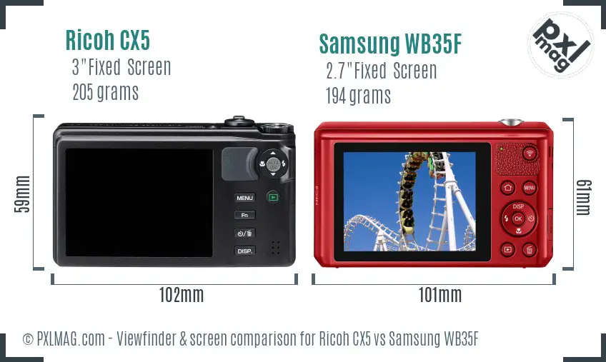 Ricoh CX5 vs Samsung WB35F Screen and Viewfinder comparison