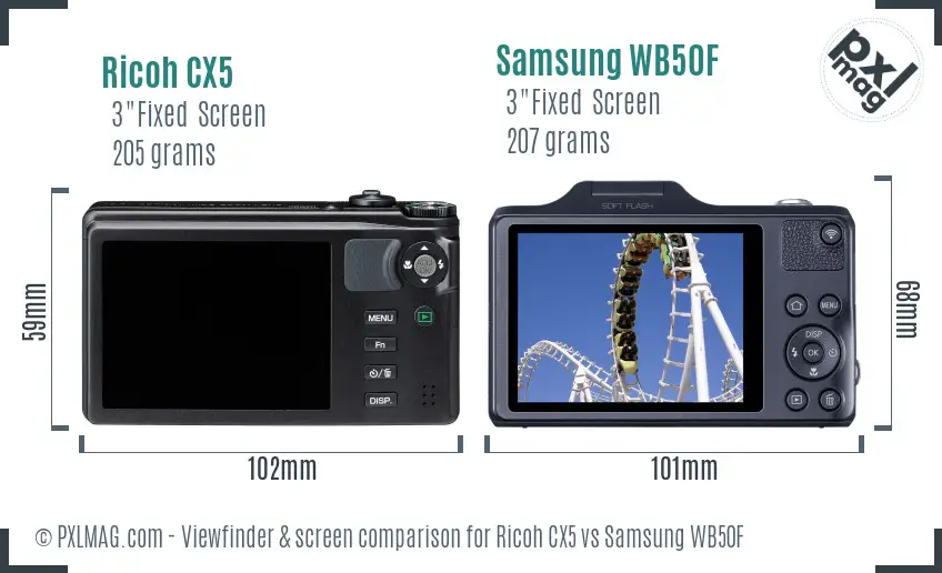 Ricoh CX5 vs Samsung WB50F Screen and Viewfinder comparison