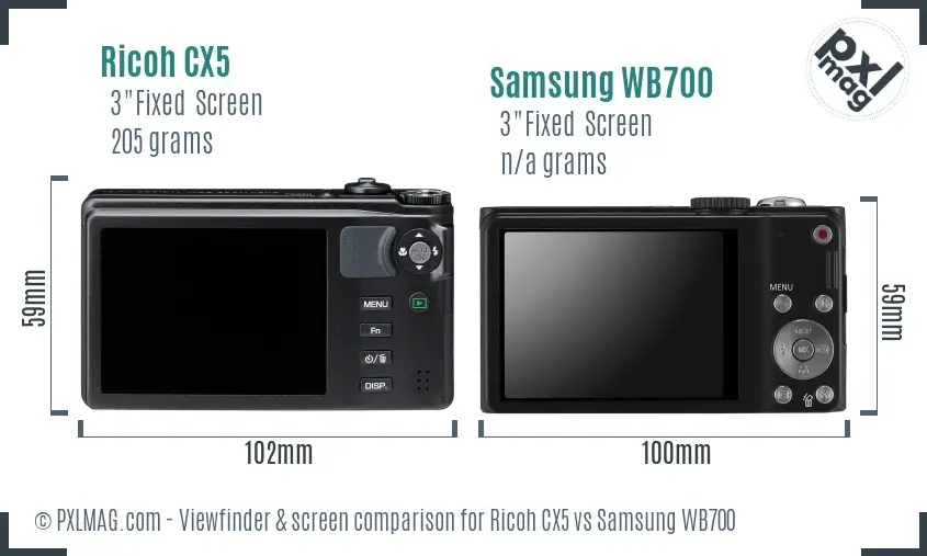 Ricoh CX5 vs Samsung WB700 Screen and Viewfinder comparison