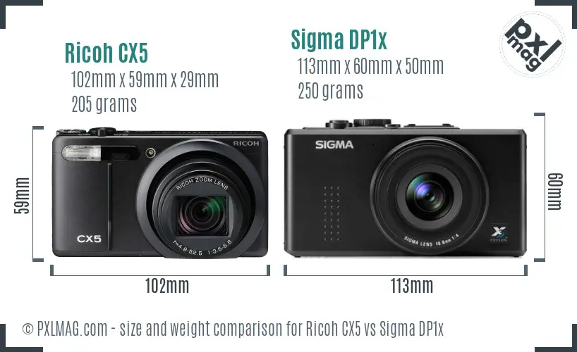 Ricoh CX5 vs Sigma DP1x size comparison