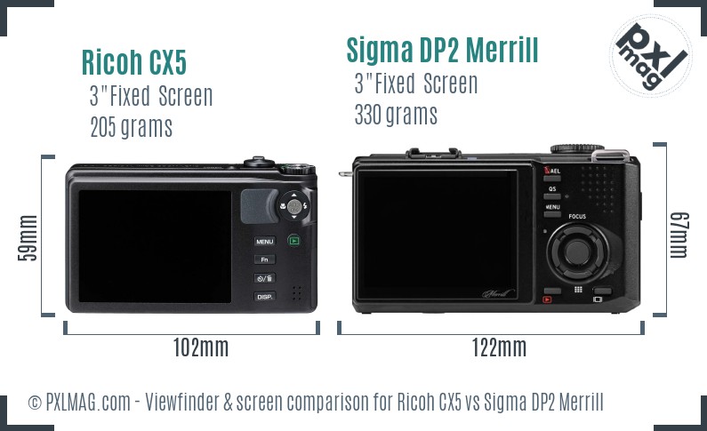 Ricoh CX5 vs Sigma DP2 Merrill Screen and Viewfinder comparison