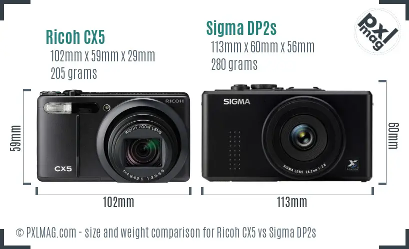 Ricoh CX5 vs Sigma DP2s size comparison