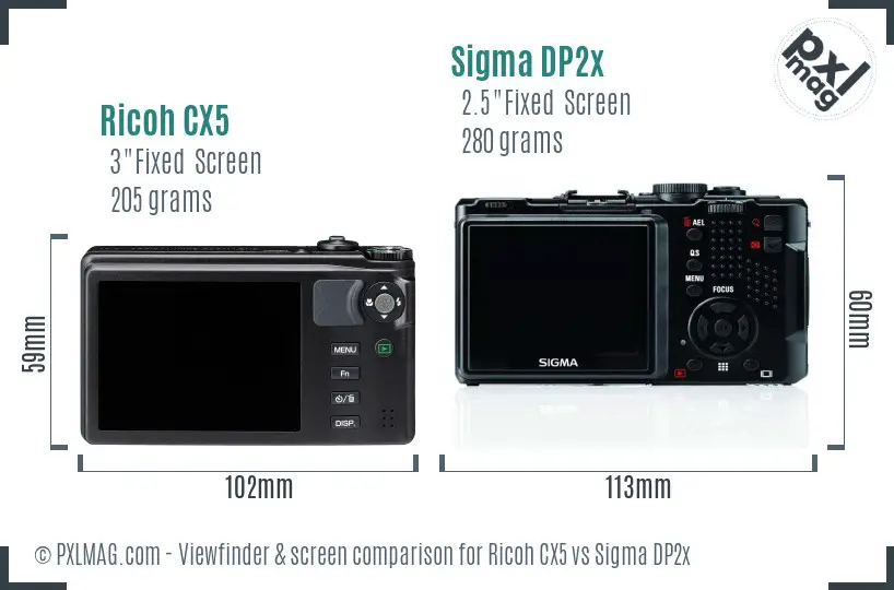 Ricoh CX5 vs Sigma DP2x Screen and Viewfinder comparison