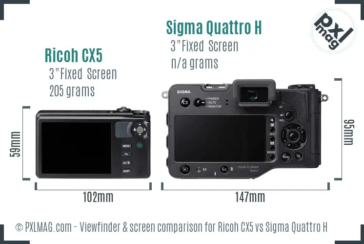 Ricoh CX5 vs Sigma Quattro H Screen and Viewfinder comparison