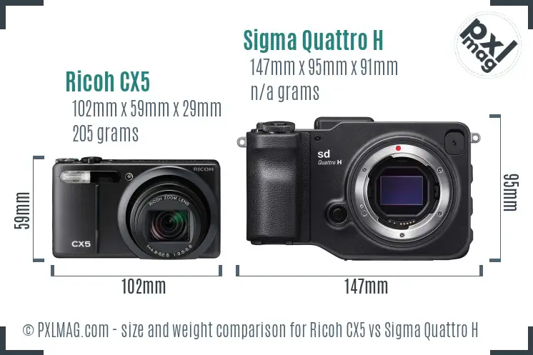 Ricoh CX5 vs Sigma Quattro H size comparison