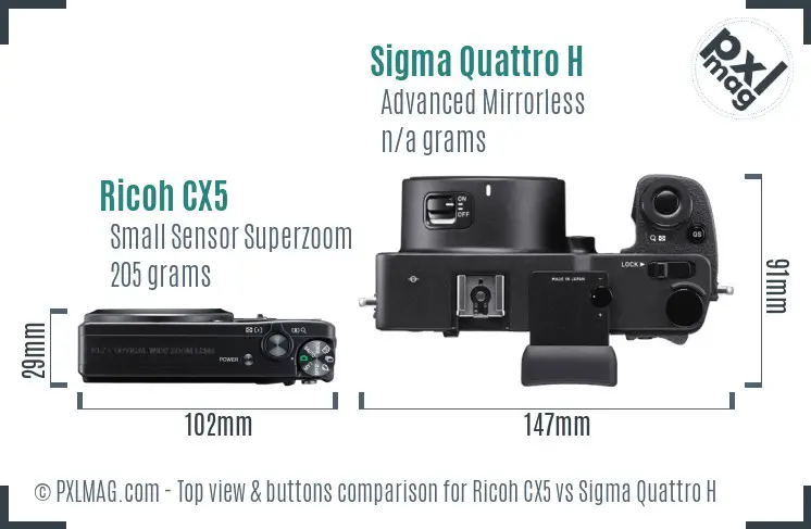 Ricoh CX5 vs Sigma Quattro H top view buttons comparison