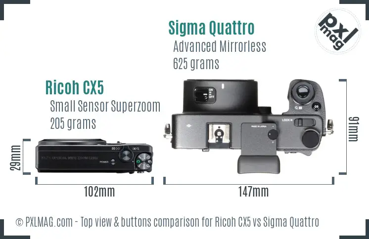 Ricoh CX5 vs Sigma Quattro top view buttons comparison