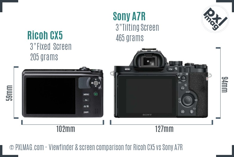 Ricoh CX5 vs Sony A7R Screen and Viewfinder comparison