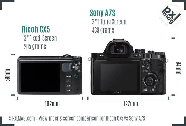 Ricoh CX5 vs Sony A7S Screen and Viewfinder comparison