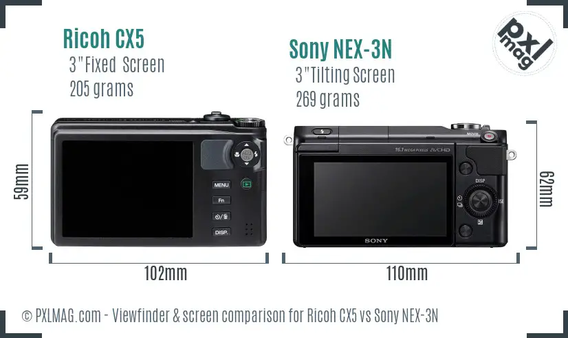 Ricoh CX5 vs Sony NEX-3N Screen and Viewfinder comparison