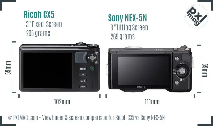 Ricoh CX5 vs Sony NEX-5N Screen and Viewfinder comparison