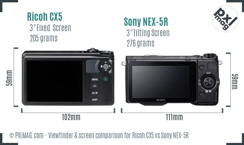 Ricoh CX5 vs Sony NEX-5R Screen and Viewfinder comparison