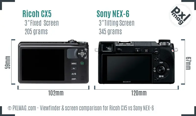 Ricoh CX5 vs Sony NEX-6 Screen and Viewfinder comparison
