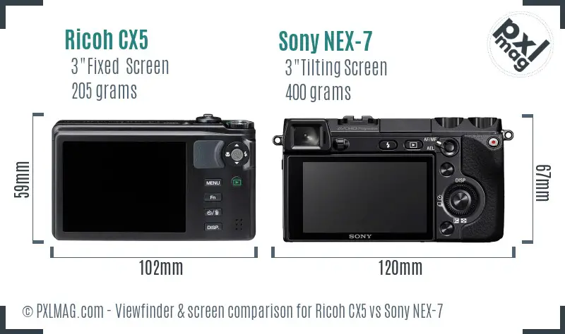 Ricoh CX5 vs Sony NEX-7 Screen and Viewfinder comparison