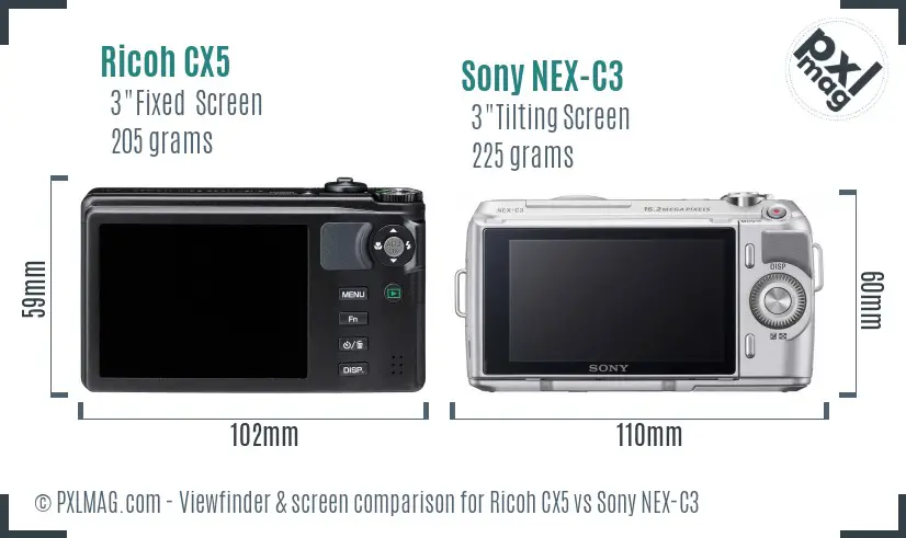 Ricoh CX5 vs Sony NEX-C3 Screen and Viewfinder comparison