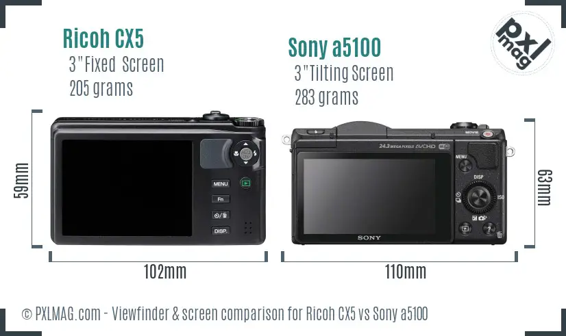 Ricoh CX5 vs Sony a5100 Screen and Viewfinder comparison
