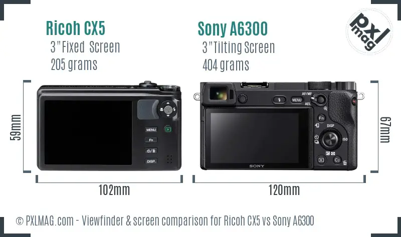 Ricoh CX5 vs Sony A6300 Screen and Viewfinder comparison