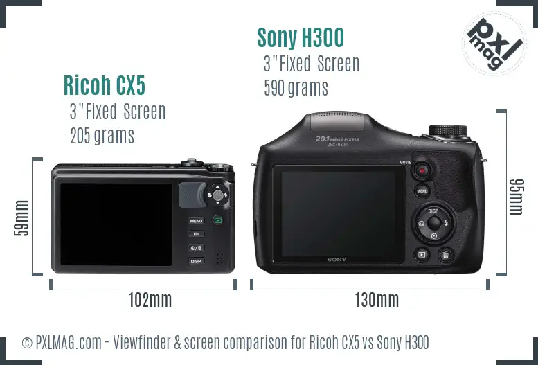 Ricoh CX5 vs Sony H300 Screen and Viewfinder comparison