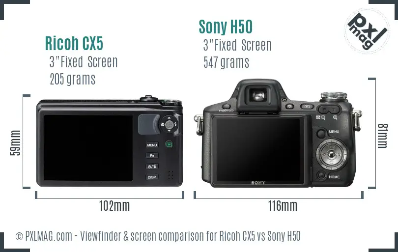 Ricoh CX5 vs Sony H50 Screen and Viewfinder comparison