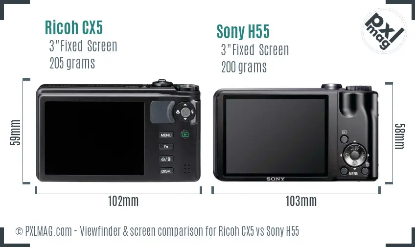 Ricoh CX5 vs Sony H55 Screen and Viewfinder comparison