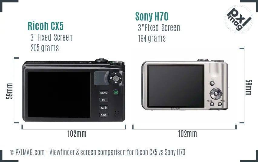 Ricoh CX5 vs Sony H70 Screen and Viewfinder comparison