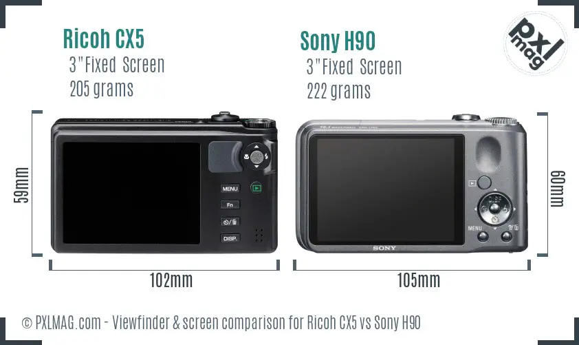 Ricoh CX5 vs Sony H90 Screen and Viewfinder comparison