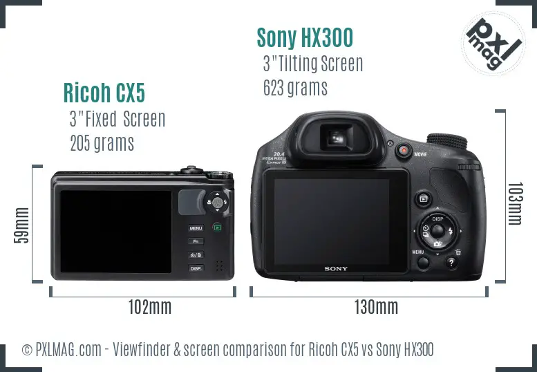 Ricoh CX5 vs Sony HX300 Screen and Viewfinder comparison