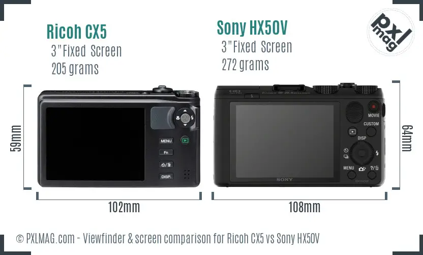 Ricoh CX5 vs Sony HX50V Screen and Viewfinder comparison