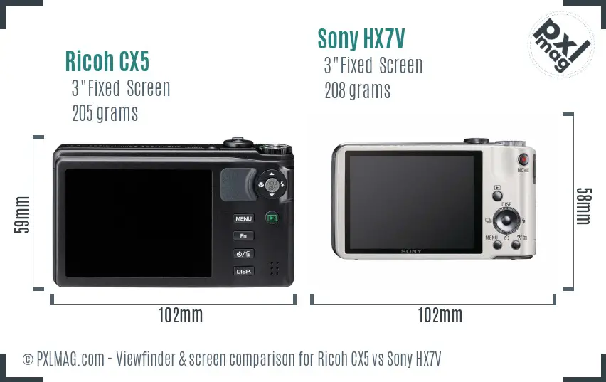 Ricoh CX5 vs Sony HX7V Screen and Viewfinder comparison