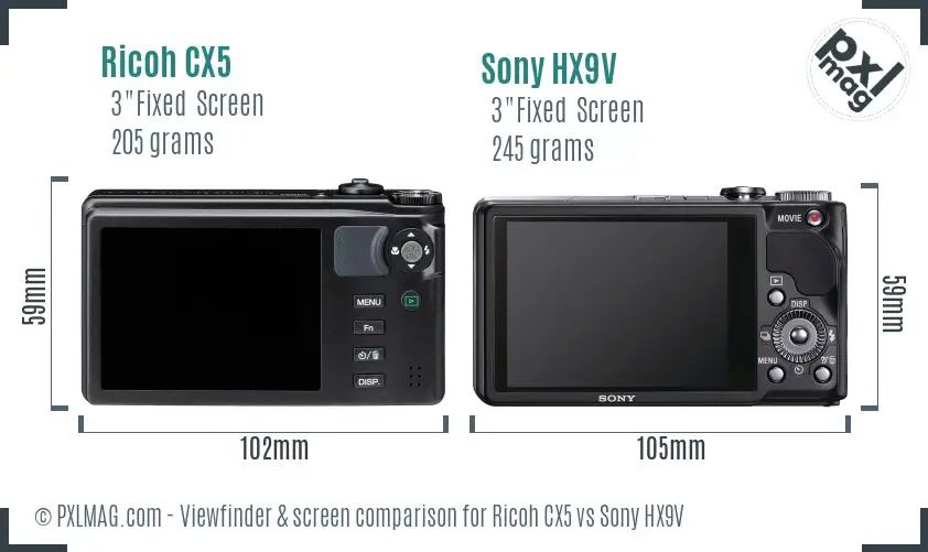 Ricoh CX5 vs Sony HX9V Screen and Viewfinder comparison Ricoh CX5 vs Sony HX9V Screen and Viewfinder comparison