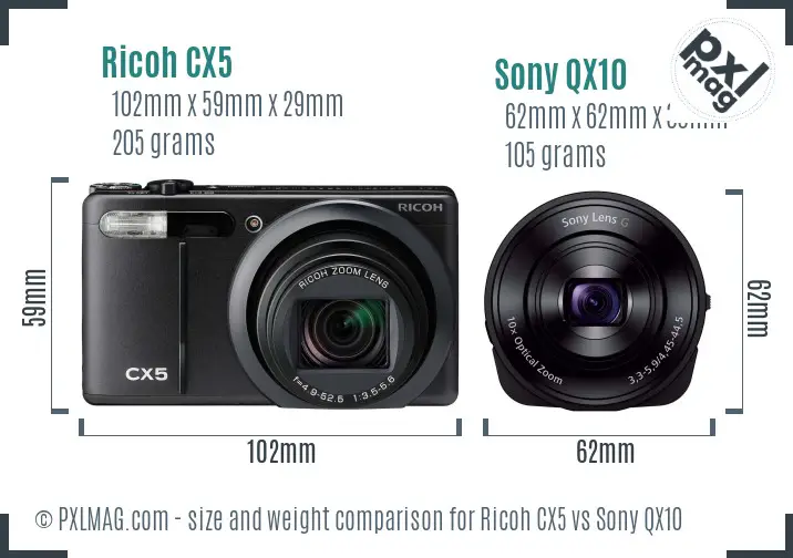 Ricoh CX5 vs Sony QX10 size comparison Ricoh CX5 vs Sony QX10 size comparison