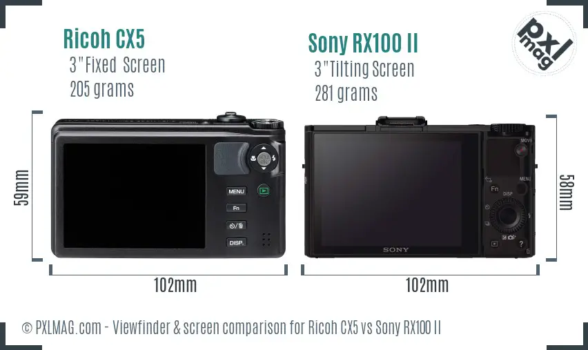 Ricoh CX5 vs Sony RX100 II Screen and Viewfinder comparison