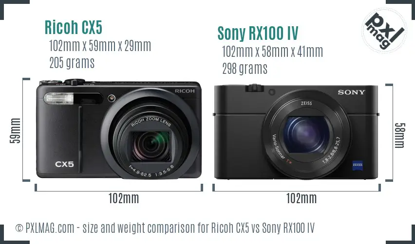 Ricoh CX5 vs Sony RX100 IV size comparison Ricoh CX5 vs Sony RX100 IV size comparison