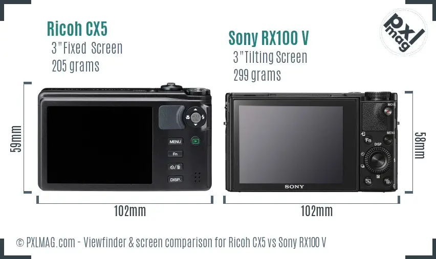 Ricoh CX5 vs Sony RX100 V Screen and Viewfinder comparison