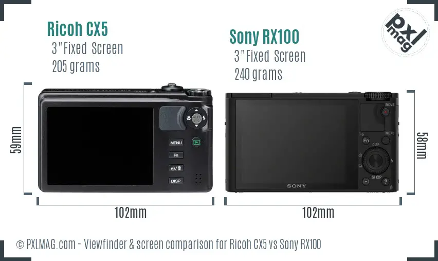 Ricoh CX5 vs Sony RX100 Screen and Viewfinder comparison