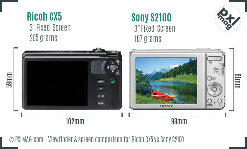 Ricoh CX5 vs Sony S2100 Screen and Viewfinder comparison